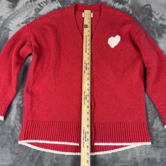 Old Navy Slouchy Cardigan Sweater Red Heart Button Front Cotton Womens M - Picture 5 of 9